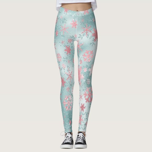 Elegant Blue Roze kerstboomschilderpatroon Leggings (Voorkant)