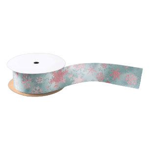 Elegant Blue Roze kerstboomschilderpatroon Satijnen Lint
