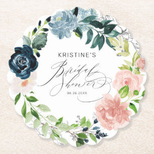 Elegant Blue Roze Rose Floral Wreated Vrijgezellen Kartonnen Onderzetters