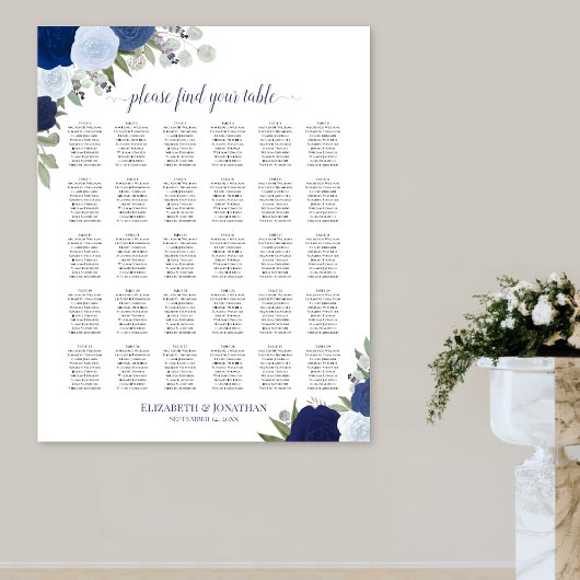 Elegant Blue Rozen 30 Tafel Wedding Seating Chart Poster