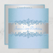 Elegant Blue Rozen Birthday Party Kaart (Voorkant / Achterkant)
