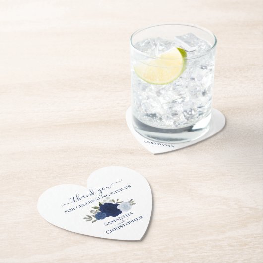 Elegant Blue Rozen Boho Chic Wedding Bedankt Kartonnen Onderzetters (Insitu)