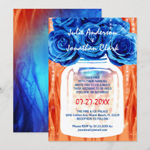 Elegant Blue Rozen Fire and Ice Waterverf Wedding Kaart