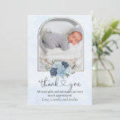 Elegant Blue Rozen Greenery Baptism Christening Bedankkaart (Staand voorkant)