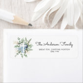 Elegant Blue Rozen Greenery Baptism Christening Etiket (Insitu)