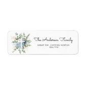 Elegant Blue Rozen Greenery Baptism Christening Etiket (Voorkant)