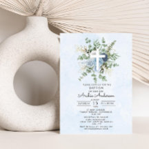 Elegant Blue Rozen Greenery Baptism Christening