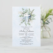 Elegant Blue Rozen Greenery Baptism Christening Kaart (Staand voorkant)
