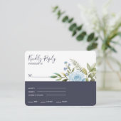 Elegant Blue Rozen RSVP Kaartje (Staand voorkant)