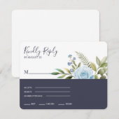 Elegant Blue Rozen RSVP Kaartje (Voorkant / Achterkant)