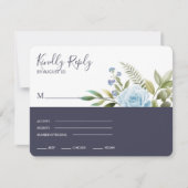 Elegant Blue Rozen RSVP Kaartje (Voorkant)