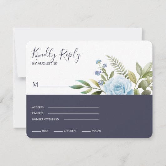 Elegant Blue Rozen RSVP Kaartje (Voorkant)