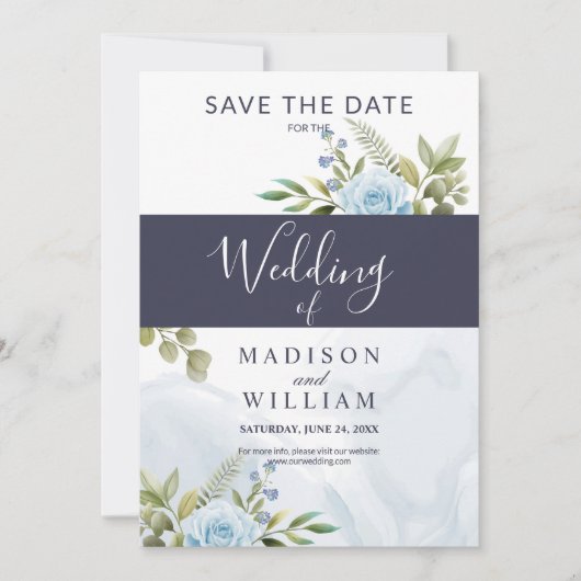 Elegant Blue Rozen Save The Date (Voorkant)