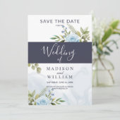 Elegant Blue Rozen Save The Date (Staand voorkant)