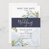 Elegant Blue Rozen Save The Date (Voorkant / Achterkant)