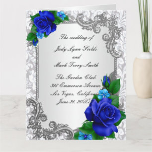 Elegant Blue Rozen Trouwprogramma Kaart