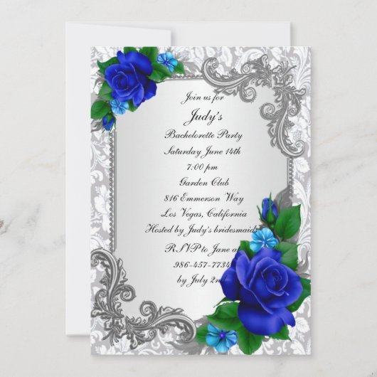 Elegant Blue Rozen Wedding Bachelorette Party Kaart (Voorkant)