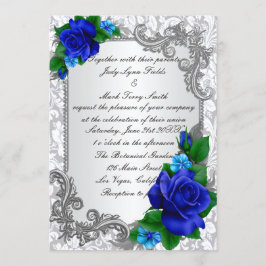 Elegant Blue Rozen Wedding Invitation Kaart