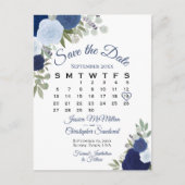 Elegant Blue Rozen Wedding Save the Date Calendar Aankondigingskaart (Voorkant)
