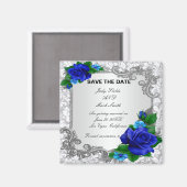 Elegant Blue Rozen Wedding Save the Date Magnet (Voorkant / Achterkant)