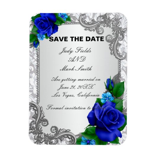 Elegant Blue Rozen Wedding Save the Date Magnet Magneet (Verticaal)