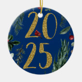 Elegant Blue Rustic 2025 Nieuwjaar vakantie Kaart Keramisch Ornament (Voorkant)