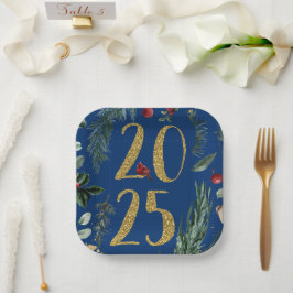 Elegant Blue Rustic 2025 Nieuwjaar vakantie Kaart Papieren Bordje