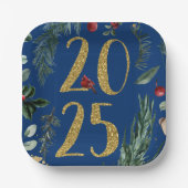 Elegant Blue Rustic 2025 Nieuwjaar vakantie Kaart Papieren Bordje (Voorkant)