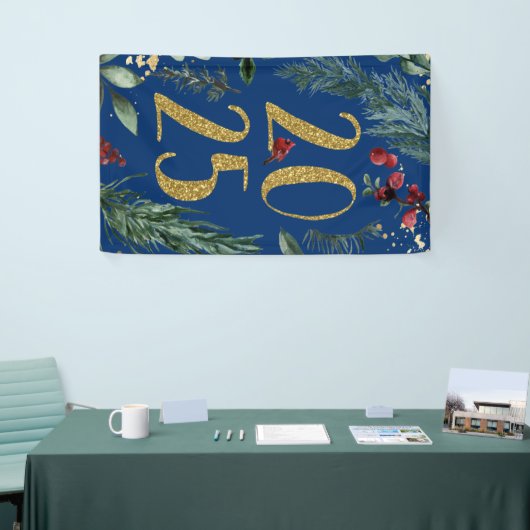 Elegant Blue Rustic 2025 Nieuwjaarsfeest Spandoek (Beurs)