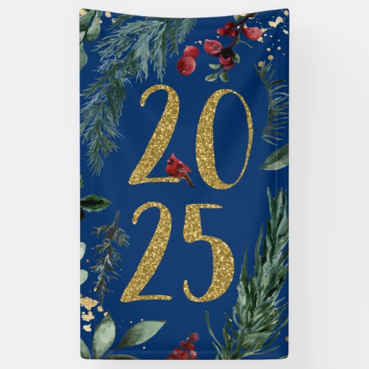 Elegant Blue Rustic 2025 Nieuwjaarsfeest Spandoek (Verticaal)