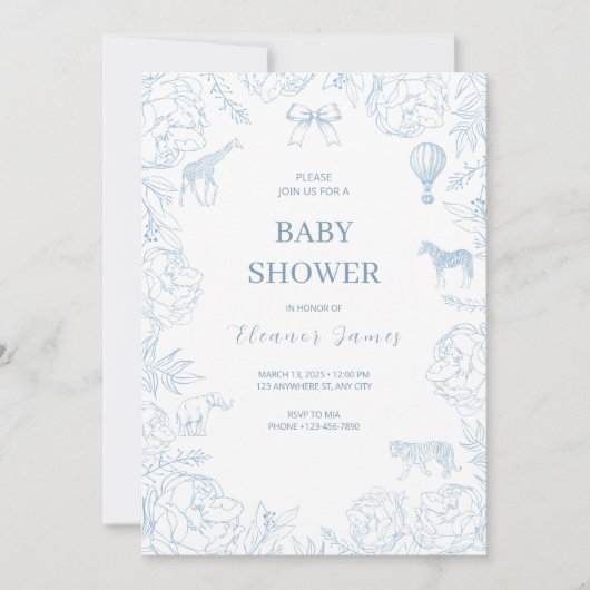 Elegant Blue Safari Baby shower Kaart (Voorkant)