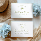 Elegant Blue & Sage Bridesmaid Proposal Card Kaart