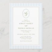 Elegant Blue & Sage Monogram Wedding Invitation Kaart (Voorkant)
