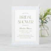 Elegant Blue & Sage Striped Bridal Shower Kaart (Staand voorkant)