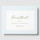 Elegant Blue & Sage Striped Wedding Invitation Gastenboek (Voorkant)