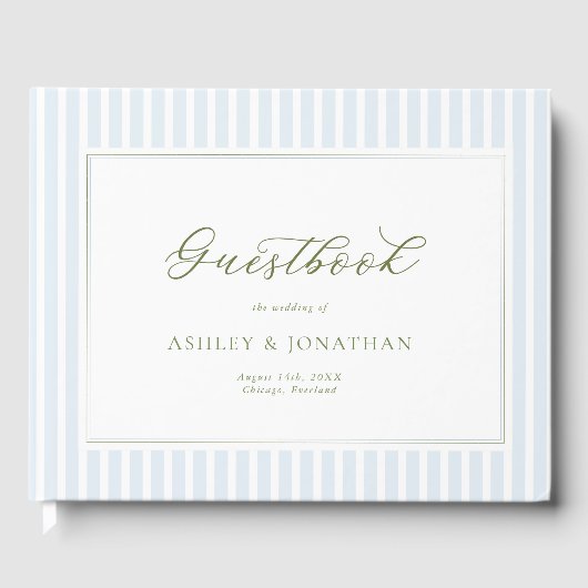 Elegant Blue & Sage Striped Wedding Invitation Gastenboek (Voorkant)