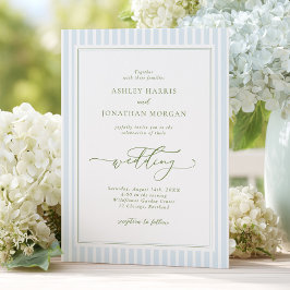 Elegant Blue & Sage Striped Wedding Invitation Kaart
