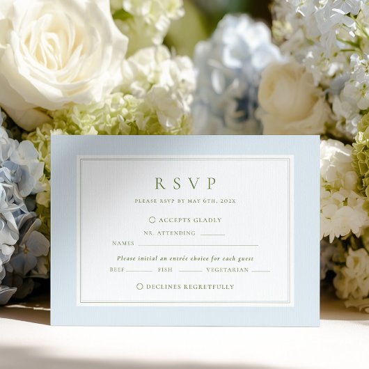 Elegant Blue & Sage  Wedding RSVP Card Kaartje