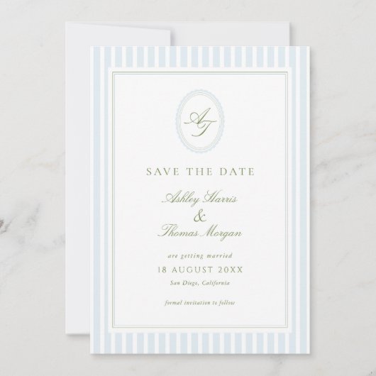 Elegant Blue & Sage Wedding  Save The Date (Voorkant)