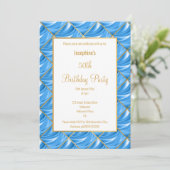 ELEGANT  BLUE SATIN GOLD BIRTHDAY INVITATIE KAART (Staand voorkant)