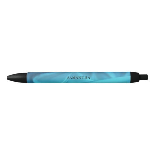 Elegant Blue Satin Name Zwarte Inkt Pen (Voorkant)