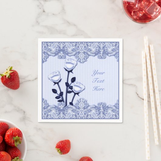 Elegant Blue Satin Rozen en Lace Napkins Servet (Insitu)