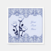 Elegant Blue Satin Rozen en Lace Napkins Servet (Voorkant)