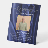 Elegant Blue Save a Seat Photo Weddenorial Reclamebord Met Voetstuk (Voorkant)