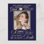 Elegant Blue Save the Date Afstuderen Briefkaart (Voorkant)