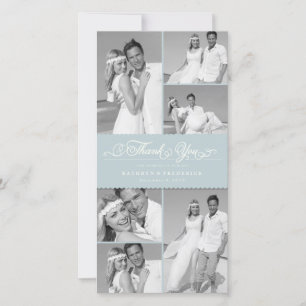 Elegant Blue Scalloped Band 6 Photo Chic Wedding Bedankkaart
