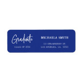Elegant Blue Script Afstuderen Retouradres Etiket (Voorkant)