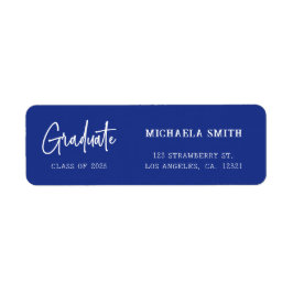 Elegant Blue Script Afstuderen Retouradres Etiket