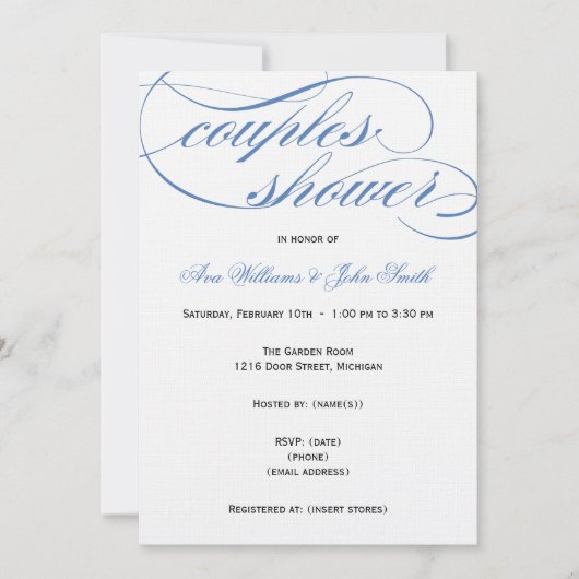 Elegant Blue Script Couples Shower Invitation Kaart (Voorkant)