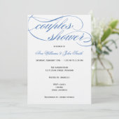 Elegant Blue Script Couples Shower Invitation Kaart (Staand voorkant)